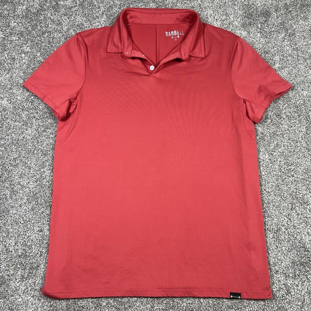Barbell Apparel Mens Red Performance Polo Shirt Small Short Sleeve Athletic Fit